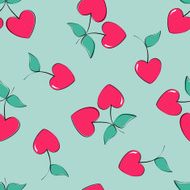 Seamless vector background with heart shape cherries
