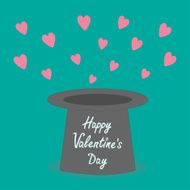 Magic black hat pink hearts Flat design Happy Valentines day