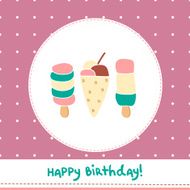 Greeting card with cute ice creams on polka dot background N2