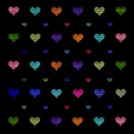 Colorful hearts pattern on black background