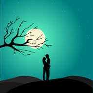 Two enamored under a love tree illustration