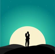 Two enamored under moon illustration
