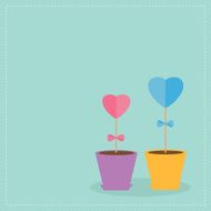 Two heart stick flowers in the pots Flat design