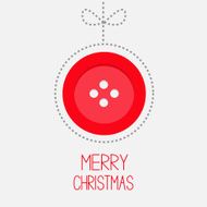 Hanging red button ball dash line Merry Christmas card Flat
