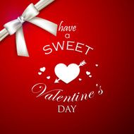 holiday illustration with hearts bow and ribbon on red background