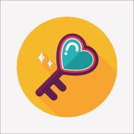 Valentine's Day lover key lock flat icon with long shadow N15
