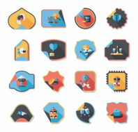 Valentine&#039;s Day sticker banner flat design background set N24