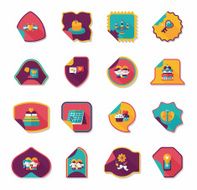 Valentine&#039;s Day sticker banner flat design background set N25