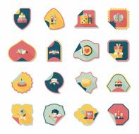 Valentine&#039;s Day sticker banner flat design background set N38