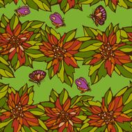seamless pattern of flowers leaves and butterflies