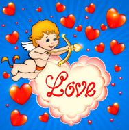 Valentine&#039;s Day card with cupid and hearts