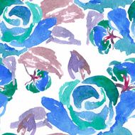 Blue Watercolor Rose Seamless Pattern