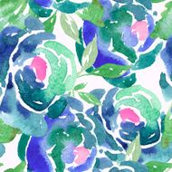 Blue Watercolor Rose Seamless Pattern N2
