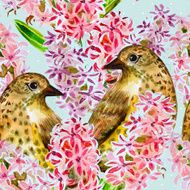 colorful seamless texture with cute birds watercolor N4
