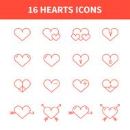 Set of heart icons symbol sign in flat style
