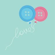 Blue and pink button balloons Love thread card Flat design
