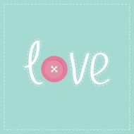 Word love applique with dash line thread pink button Flat N2