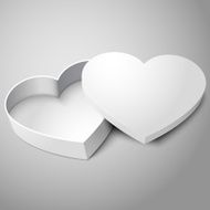 Vector realistic blank white opened heart shape box isolated on