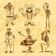 Skeletons - clowns Vector set Vinyl-ready illustration