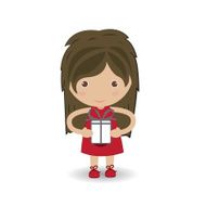 beautiful girl embraces the gift vector illustration