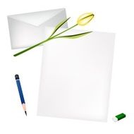 Yellow Tulip on Blank Page and Envelope