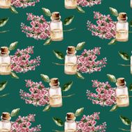 Seamless pattern with the branch of flowers perfume bottle