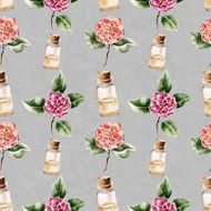 Seamless pattern with flower and perfume bottle