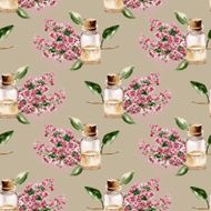 Seamless pattern with the branch of flowers perfume bottle N2