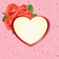 heart with roses on pink background - vector card