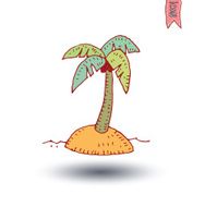 Desert tropical island with palm tree- vector illustration