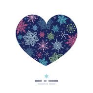 Vector snowflakes on night sky heart silhouette pattern frame