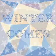 winter backgrounda on polygonal cover with words made of snowflakes