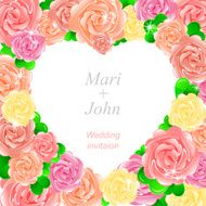 Pink wedding invitation with heart of roses