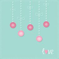 Hanging rain button drops Dash line Love card Flat design