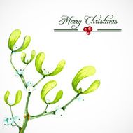 artistic watercolor christmas background with mistletoe branch