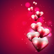 Flying hearts on red background