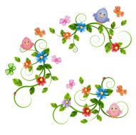 Floral bouquets with birds and butterflies