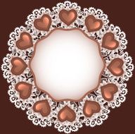 background with chocolate candy heart shape on the cloth