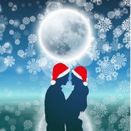Couple over background with moon and snowflakes N2