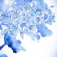 Vintage Blue Greeting Card with Flowers N2