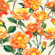 Watercolor Seamless Pattern with Yellow Roses N6