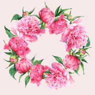 Pink watercolor peonies vintage greeting card N2