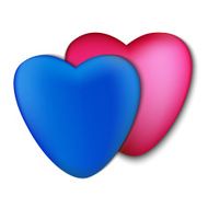 Two hearts pink and blue on a white background