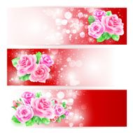 Three glowing banners with roses