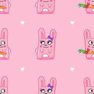 Vector funny cartoon bunnies St Valentine Day seamless pattern over