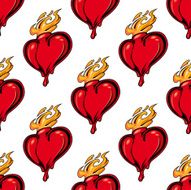 Flaming red heart seamless pattern