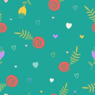 Cute seamless pattern with roses tulips and hearts N2