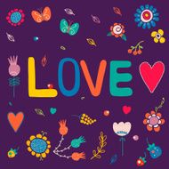 Romantic concept card with hearts and flowers N3