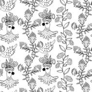 Seamless pattern with flowers and birds N2