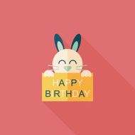 Happy birthday rabbit card flat icon with long shadow eps10 N25